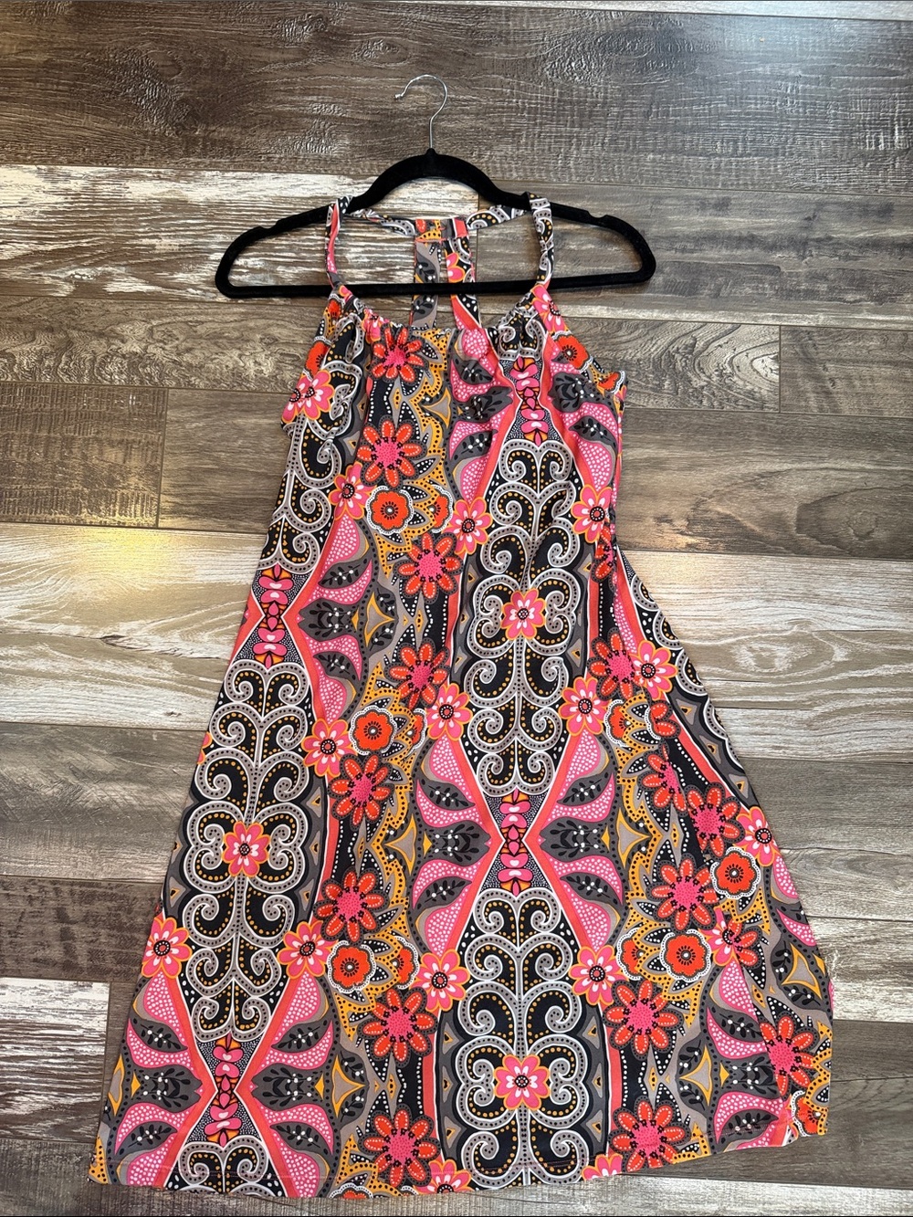 Prana Pink and Orange Floral Halter Mini Dress